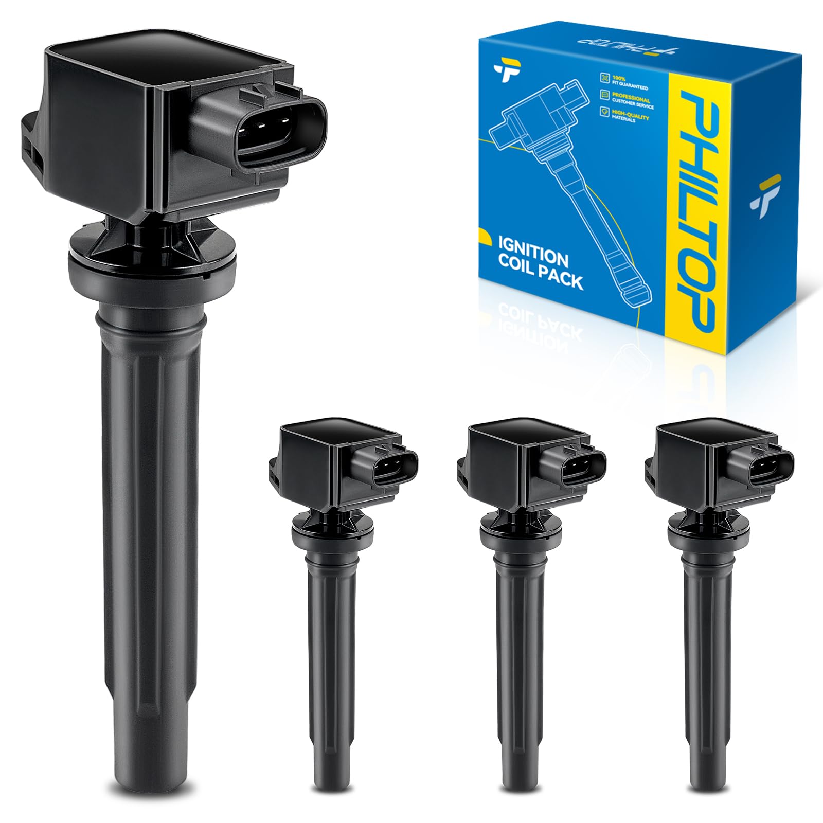 PHILTOP UF562 Set of 4 Ignition Coil Packs Fit for Suzuki SX4 SX 4 SX-4 Hatchback Sedan 2007-2009 Coil Pack 2.0L L4 Replacement for C1728
