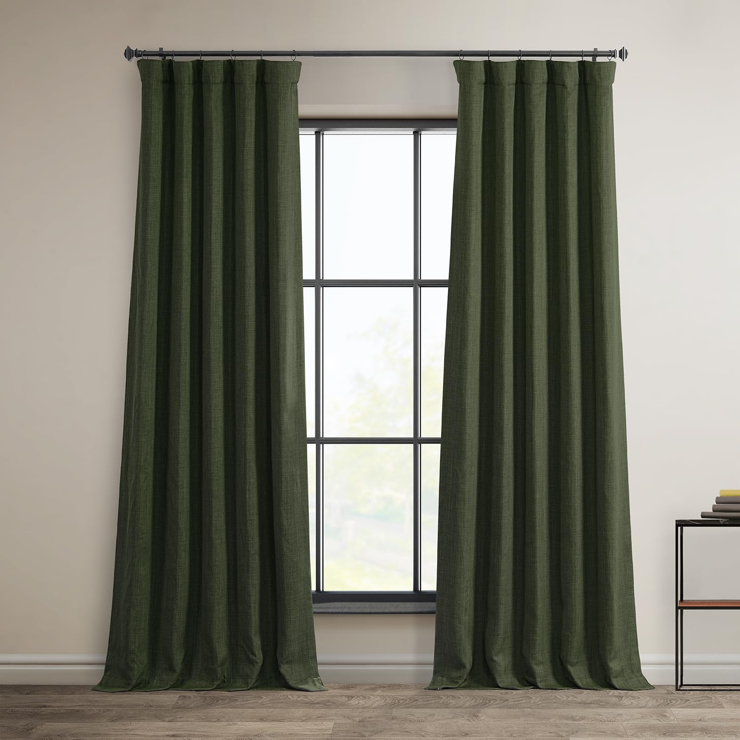 HPD Half Price Drapes Faux Linen Room Darkening Curtains - 84 Inches Long Luxury Linen Curtains for Bedroom & Living Room (1 Panel), 50W X 84L, Tuscany Green