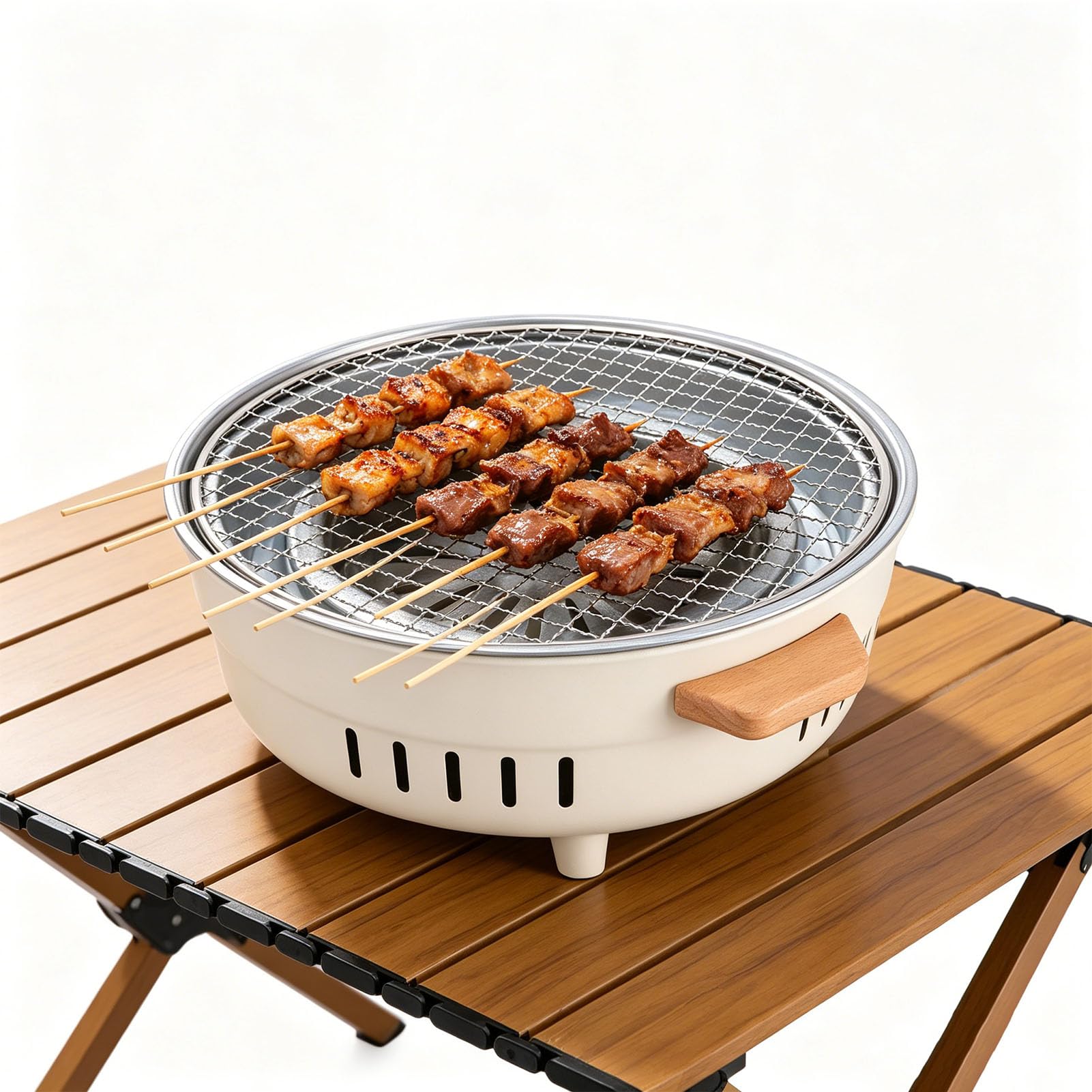 Jectse Przenośny Grill, Bezdymny, Metalowy Grill Węglowy na Blacie z patelnią grillową, siatką grillową dla 3 do 5 Osób, na Zewnątrz