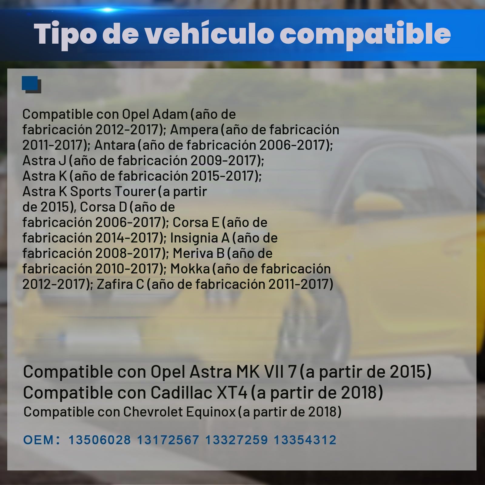 Sensor de Presión de Neumáticos Compatible con O-pel Adam Astra J K Corsa D RDKS TPMS Compatible con Corsa E Insignia B Meriva B Zafira C Astra MK VIl 7 Cadillac XT4 Chevrolet Equinox 13506028