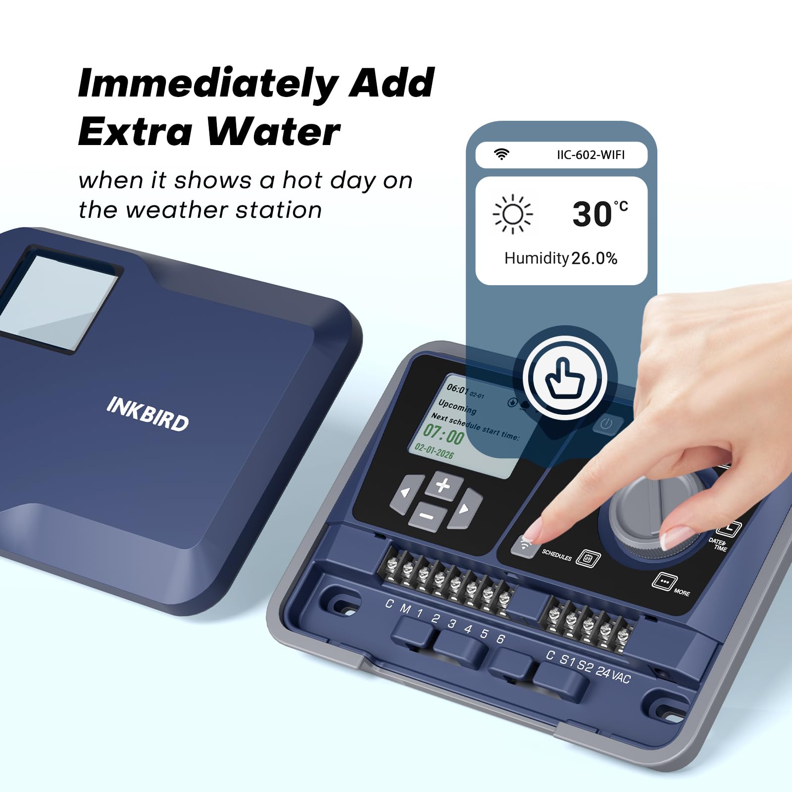 Inkbird IIC-602 Centralina Irrigazione WiFi 6 Zone,16 Programmi di Irrigazione,Funzione Meteo Intelligente per Risparmio Idrico,Supporta Modalità Manuale/Automatica,Centralina Irrigazione per Giardino