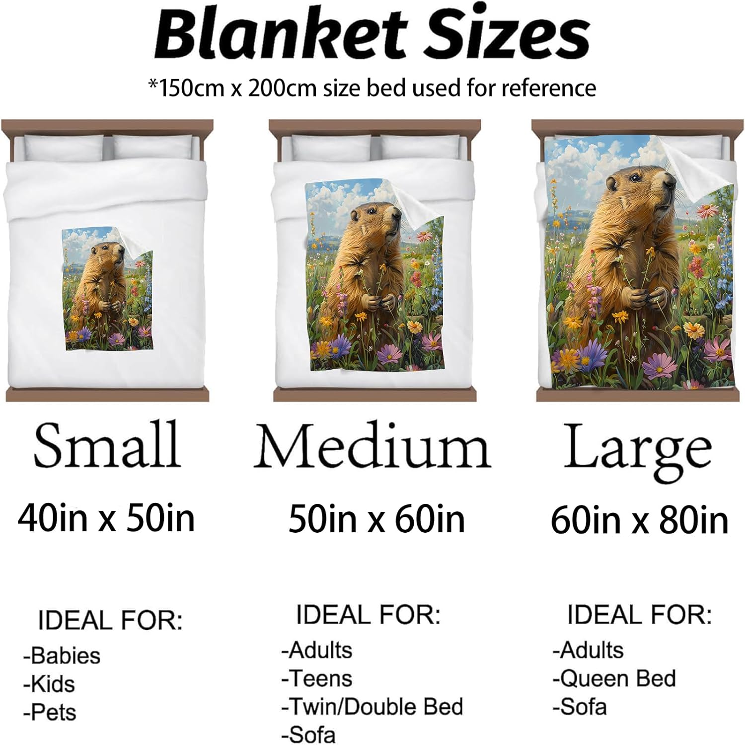 Cute Capybara & Wildflower Blanket Warm & Cozy Flannel Throw Blanket - Soft Plush Lightweight Blankets for Travel, Sofa, Bedroom, Office, Home Decor - Gifts for Adults Kids Women 60"×50" - Image 3