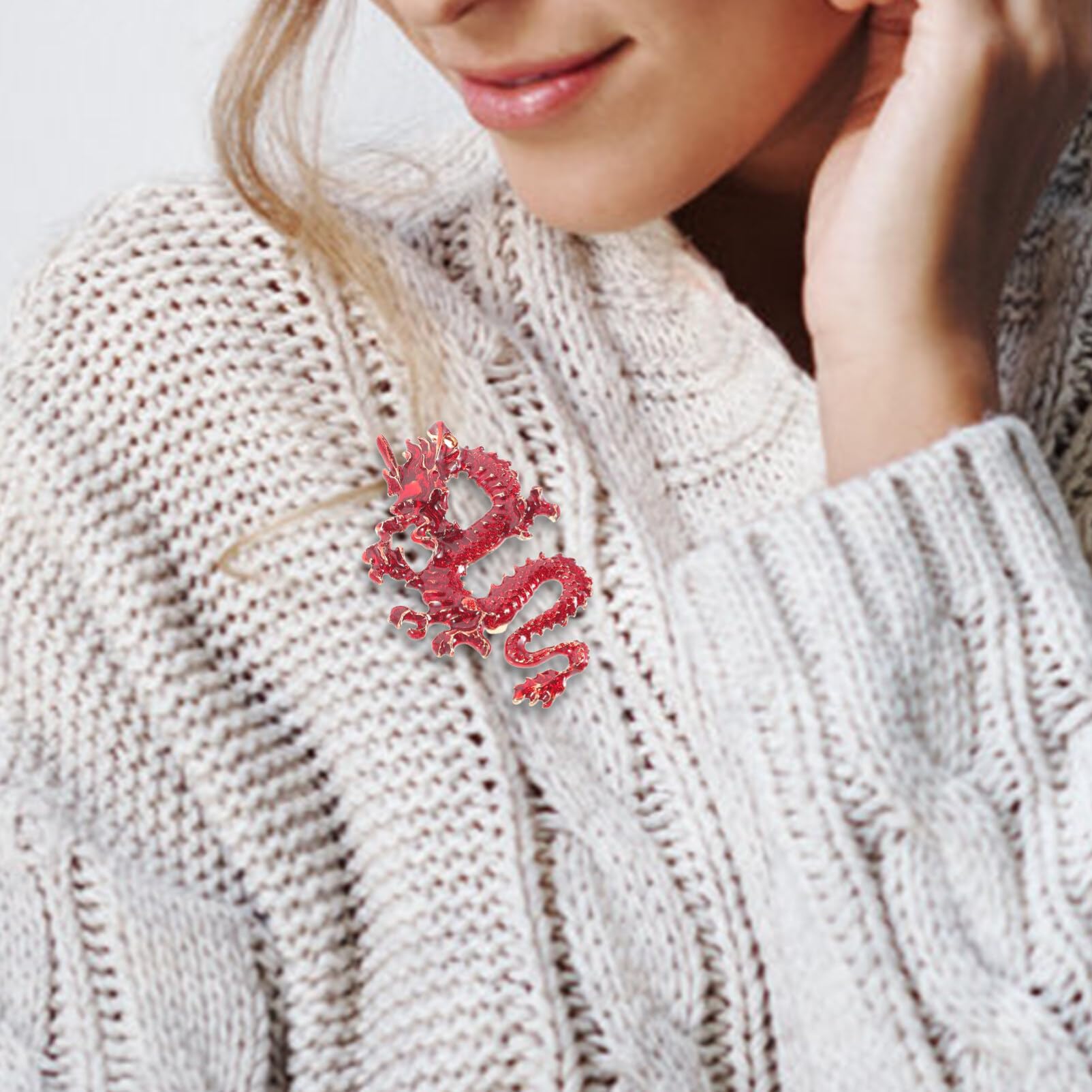 Women's Jewelry Emaille Vintage Zodiac Dragon Brosche Pin Frauen Männer Tierstifte Clip Revers für Schals Pullover Jacken Kleidung Kleidung 6.5x4.1 cm Flower Brooch