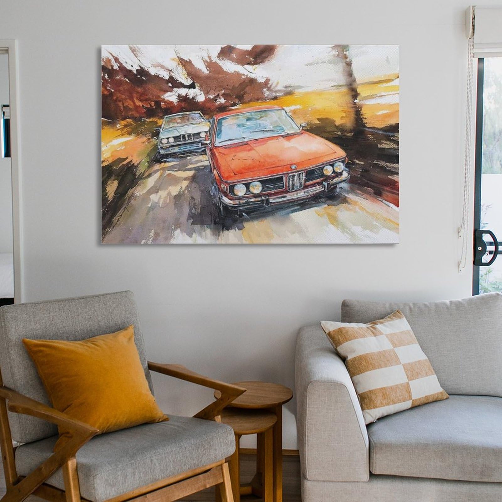 Amazon.co.jp: 水彩画 車 ポスター アートパネル キャンバス 壁アート