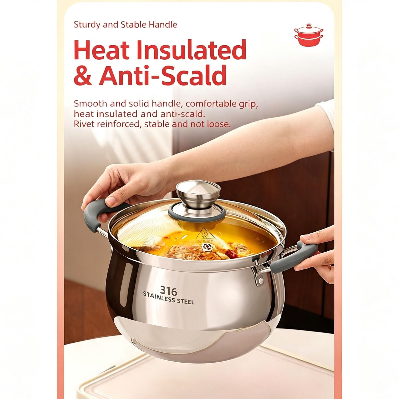 316 Stainless Steel Double Layer Stock Pot with Steamer Tray