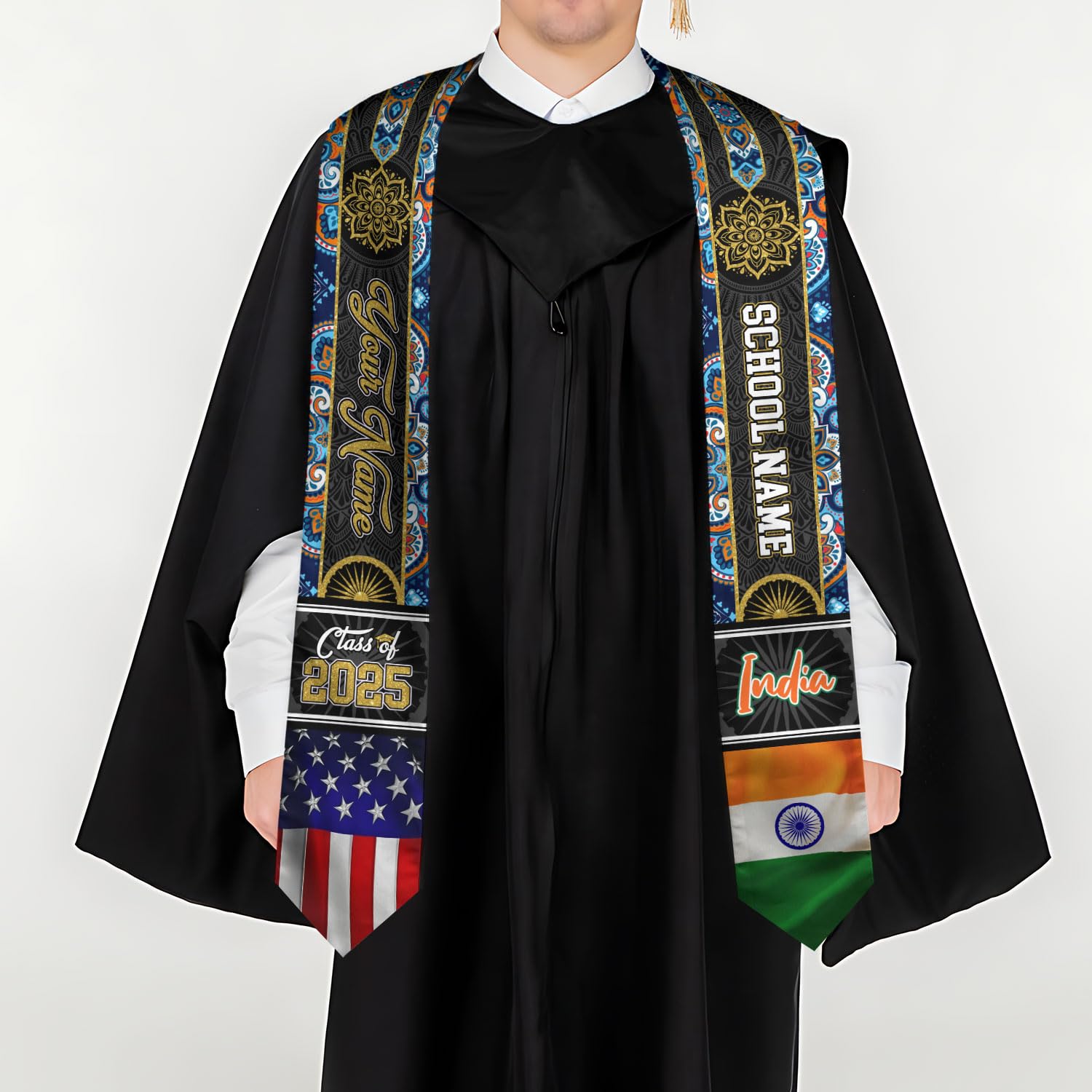 MonkeyVan Custom India Graduation Sash 2025, Personalized Indian Flag Graduation Stole, India Graduation Stole Class of 2025 S369