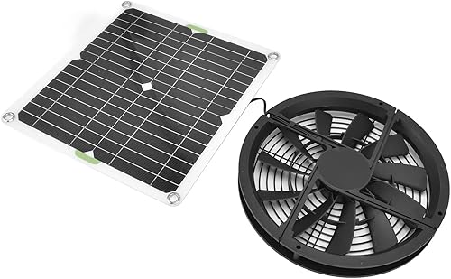 Miniatura 7 de Ventilador de energía solar, panel solar impermeable de 100 W y ventilador de escape de caja de ventilación redonda de 10 pulgadas para gallineros