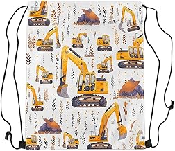 Feelyou Excavator Drawstring Backpack Tractor Truck Gym String Bag Tractor Machinery Construction Vehicle Sports Drawstring Sackpack Cartoon Truck Drawstring Bags