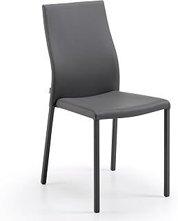 Kave Home - Silla de Comedor Abelle de Piel sintética con Asiento Acolchado en Gris y Patas de Acero revestidas