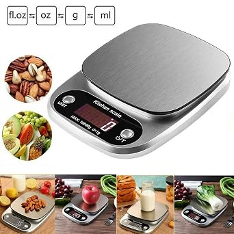 Vitafit Digital Food Kitchen Scales, High Precision Grams and Ounces Weighing Professional, Weight Loss, Baking and Cooking, LED Display, Batteries Included, Silver