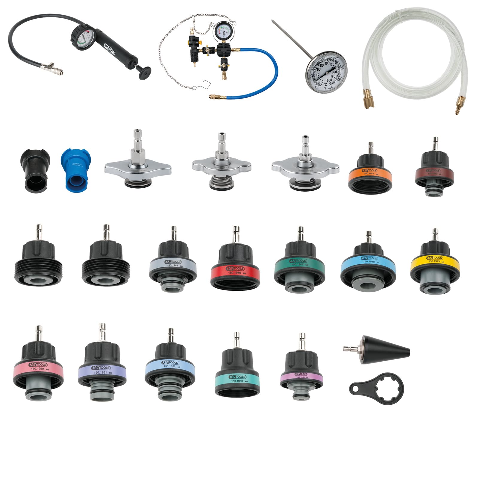 KS Tools 150.1930 - Kit de Diagnostic de Système de Refroidissement - Detecteur de Fuite d’Eau à Détection Rapide - Kit Idéal pour Tester l’Étanchéité du Système de Refroidissement et de Chauffage