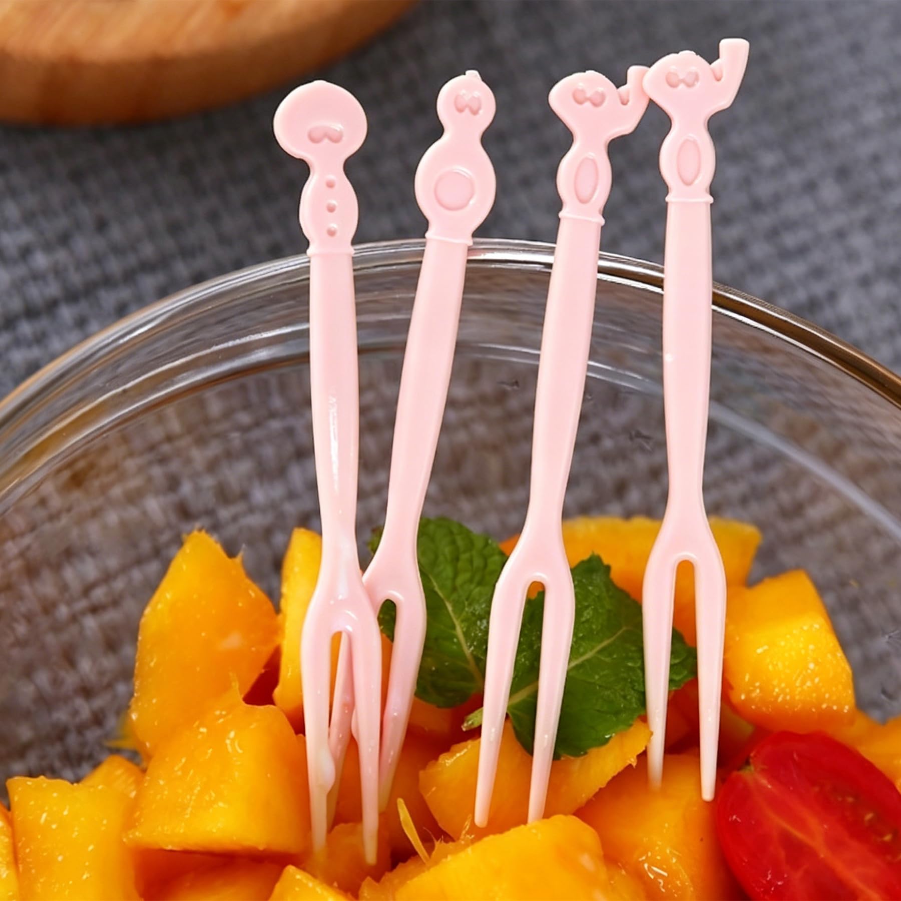 Disposable Plastic Fruit Forks, Blue and Pink, For Dessert, Cocktail, Buffet, 300 Pieces