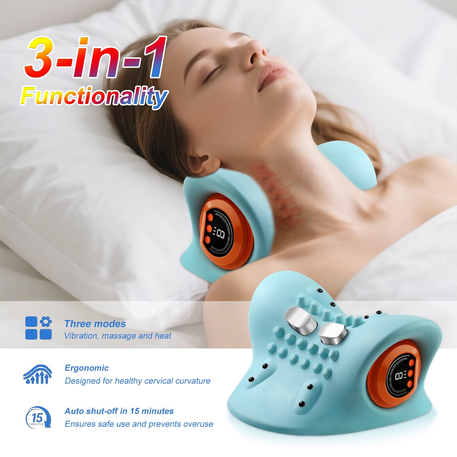 Nackenmassagegerät mit Wärme, 3D-Nackenmassage, Kabelloses Massagegerät für Nacken, 3 Modi & 6 Intensitätsstufen