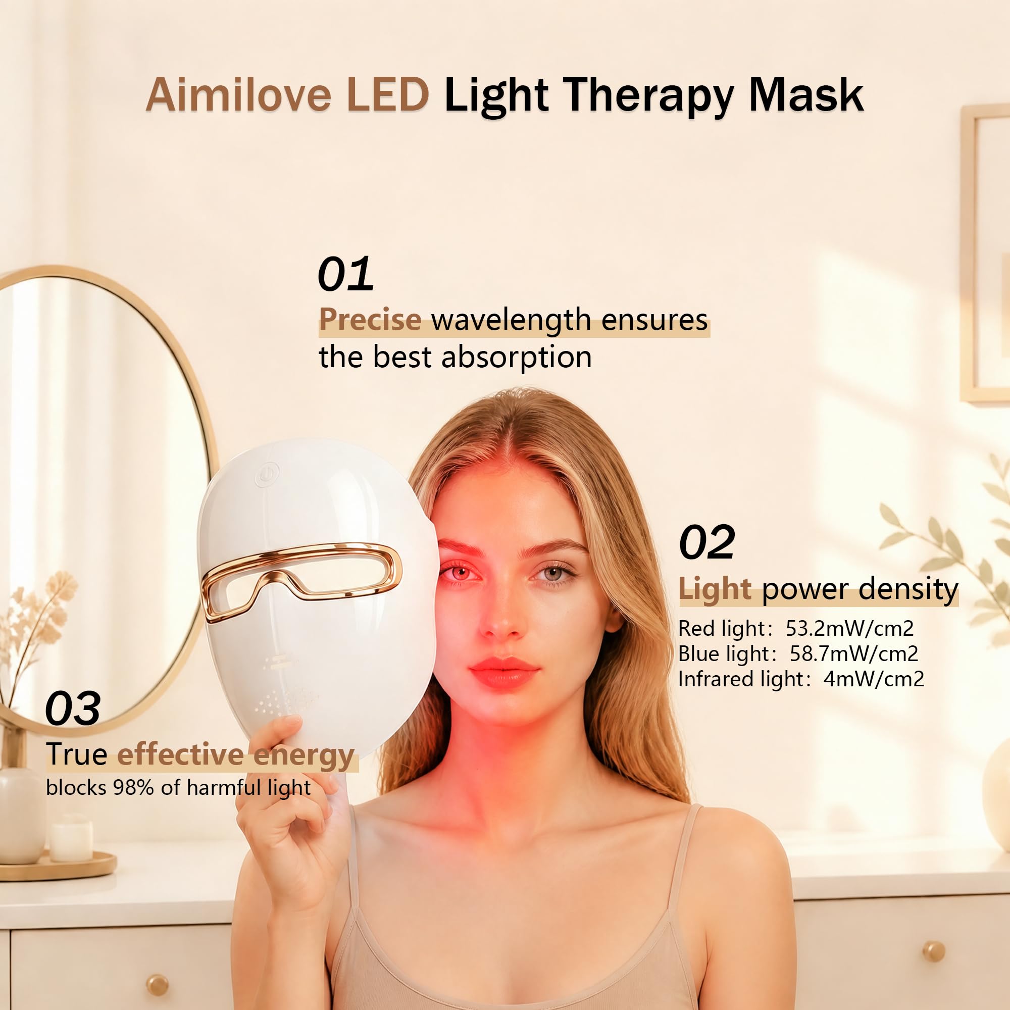 Red Light Therapy Mask for Face, 850nmNIR Treats Acne & Wrinkles