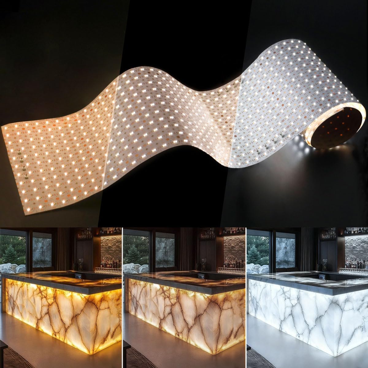 Large Tunable White LED Backlight Sheet 2700K-6500K, 78.7in x 9.45in 5.3 Sq Ft for Quartz Marble Countertops Backlit, 24V 104W 95+CRI Dimmable Flexible Cuttable Linkable LED Panel (6.56Ft Long)