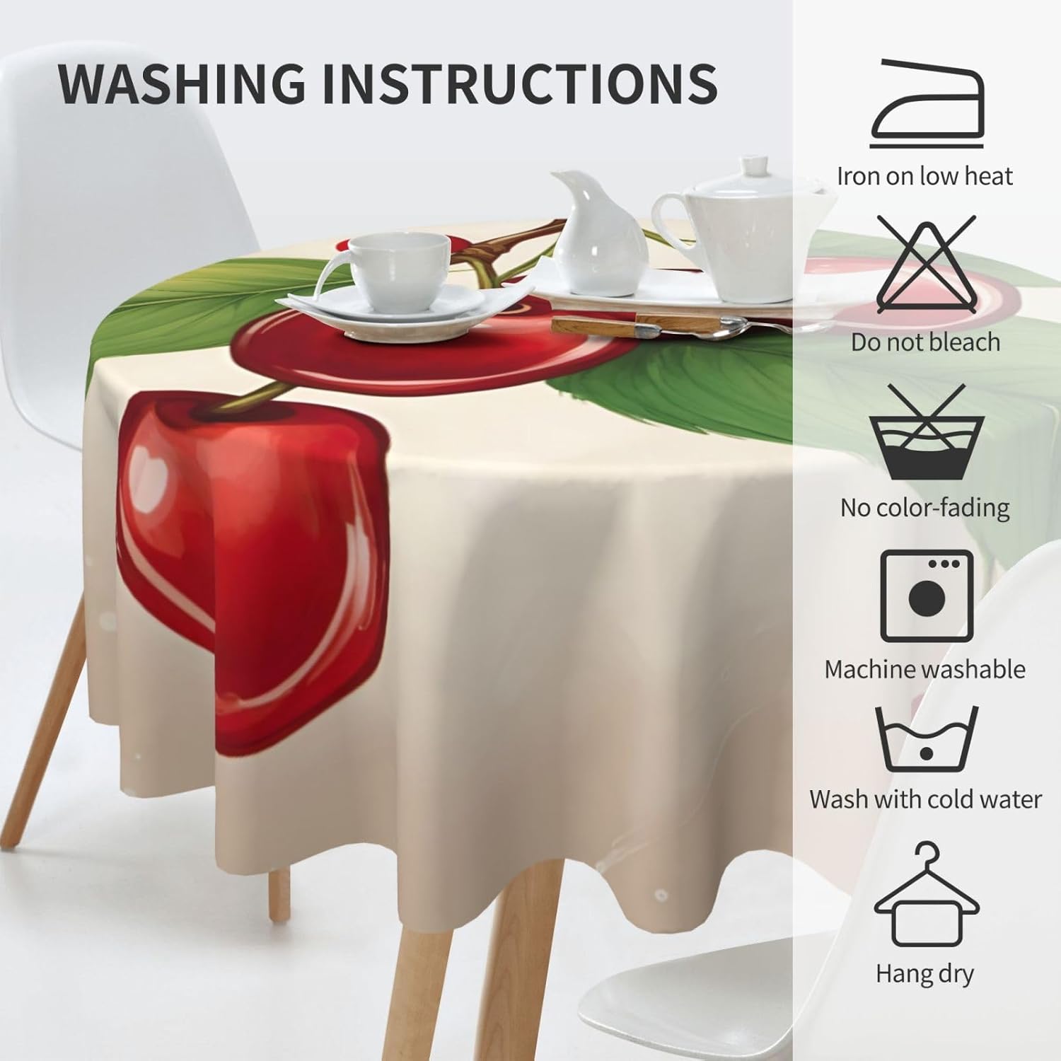 Lovely Sweet red Cherry 1 Print Wrinkle Free Dining Table Cover for Birthday Party Farmhouse Tablecloths Up to 60 x 60 Inches