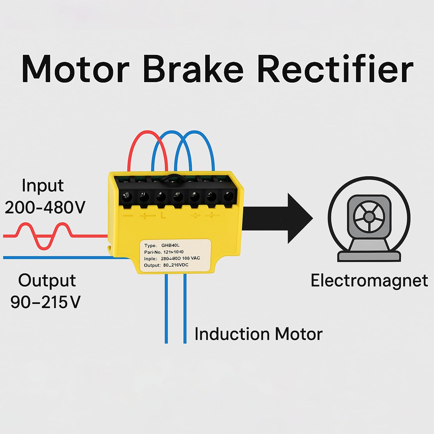 GHE40L Part 19141010 Motor Brake Rectifier Block Rectifier Power Supply Input 200V-10%...480V+10% VAC Output 90...215VDC