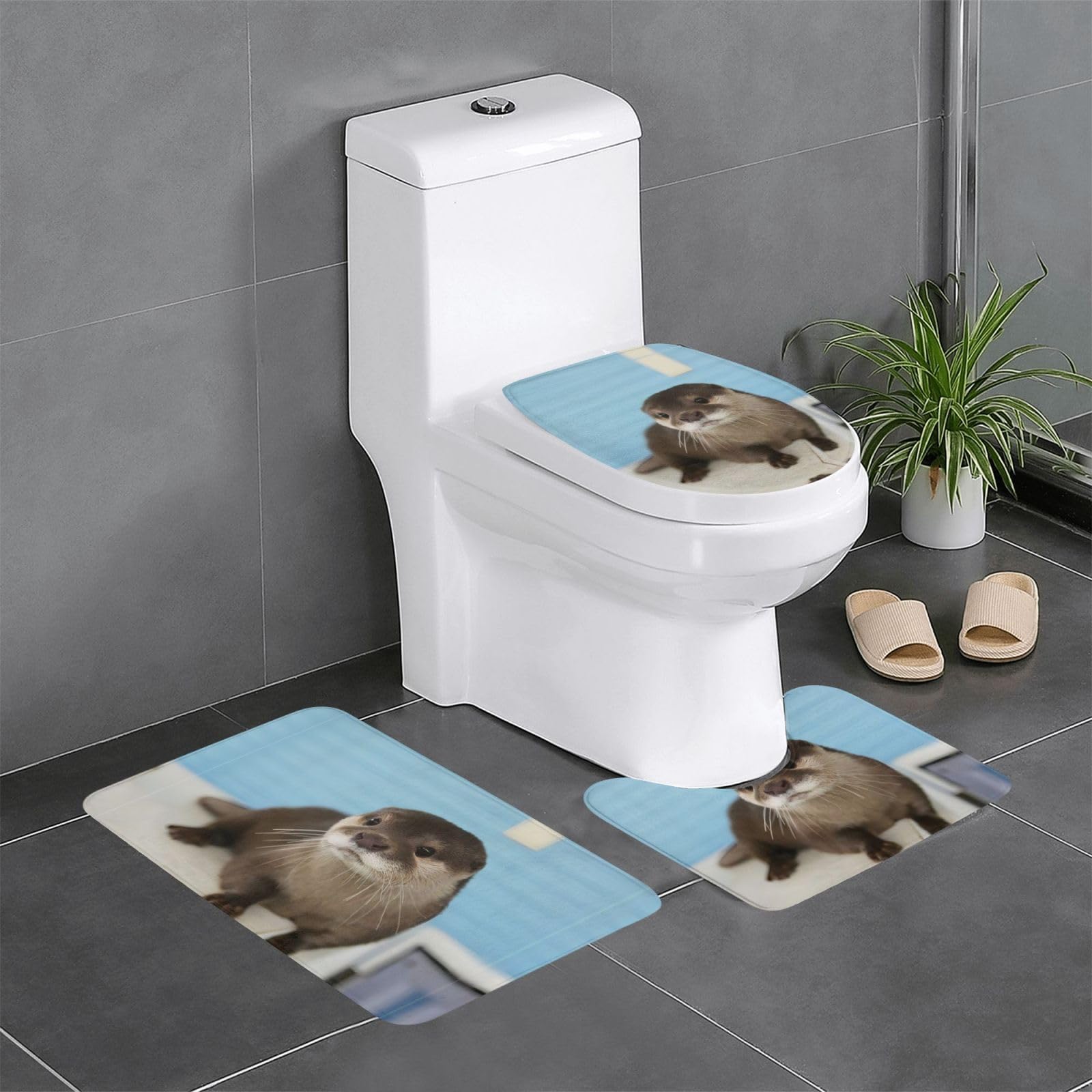 Tapis de salle de bain à motif loutre design trois pièces maison