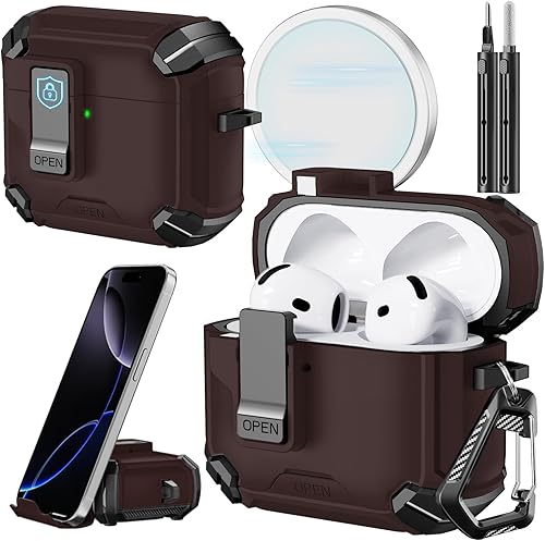 Miniatura 51 de Inesore Compatible con funda AirPods 4 con soporte para teléfono y kit de limpieza, Compatible con Magsafe, cerradura magnética automática