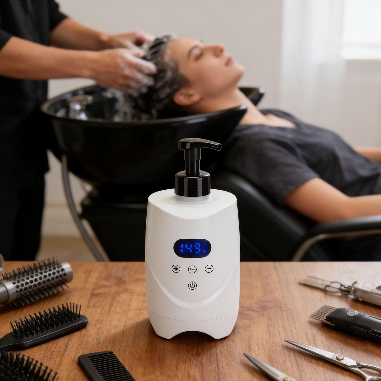 FILFEEL Rasierschaum-Heizung, Warme Schaummaschine für Friseursalons und den Heimgebrauch mit Einstellbarer Temperaturanzeige, Erwärmt Rasierschaum und Massageöle Schnell (EU-Stecker 220V)