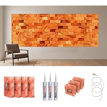 PSW Himalayan Salt Wall Kit, 10x4 Ft, 174 Full Bricks, 12 Half Bricks, 6 Adhesives, 60 Ft LED Strip, DIY Installation Guide