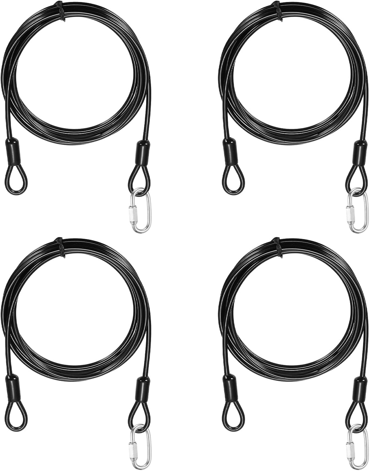 PATIKIL Security Cable Lock (5/32" Dia 6.6ft, Black)(4 Set) Vinyl Coated 304 Stainless Steel Double Loop Flexible Wire Rope Safety Cable with Quick Links Locking Connectors