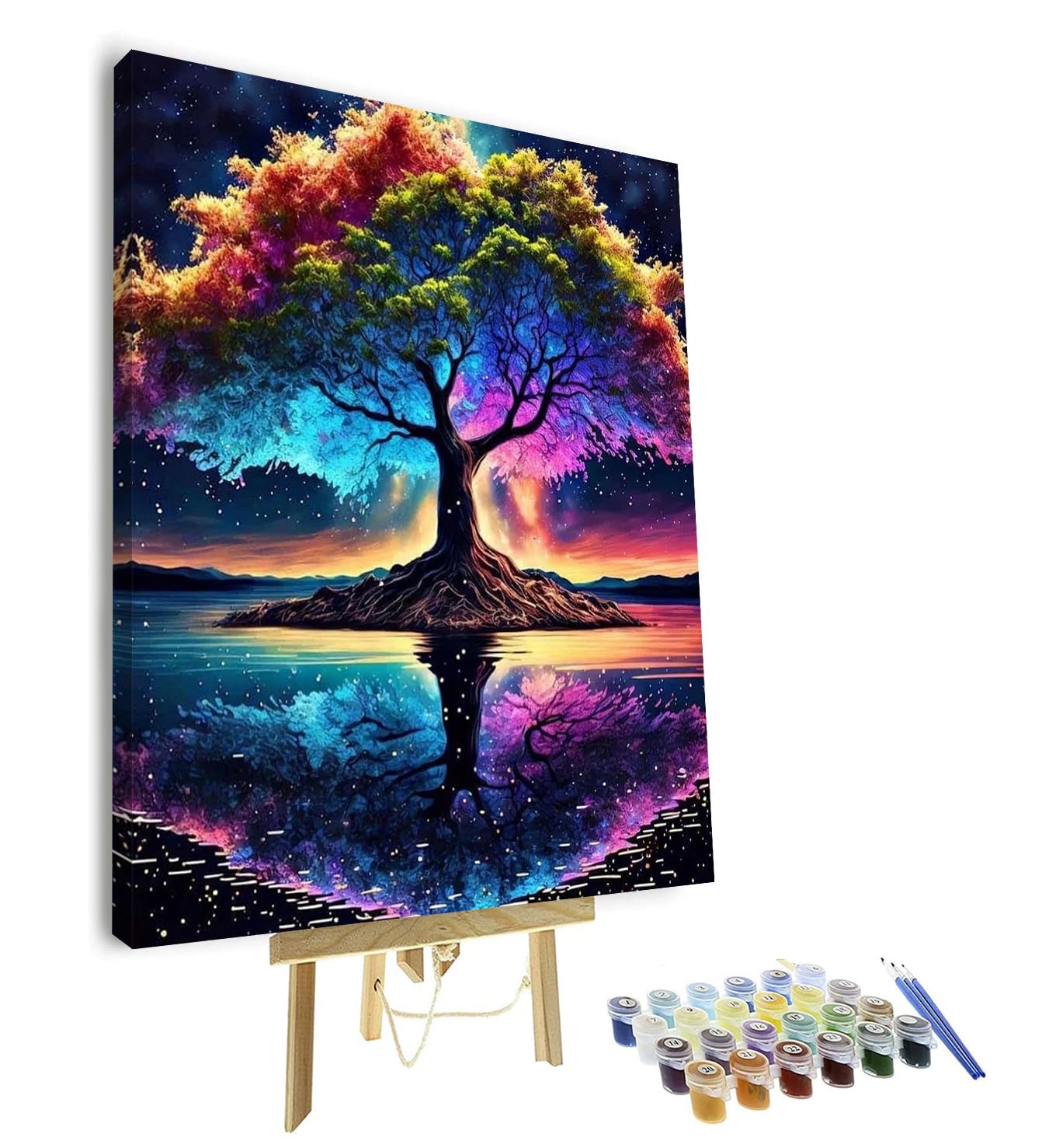 Tree Paint by Numbers for Adults - Tree of Life Paint by Number on Canvas, DIY Fantasy Trees Oil Painting for Gift Home Wall - 16x20 Inch, with Frame — image 1