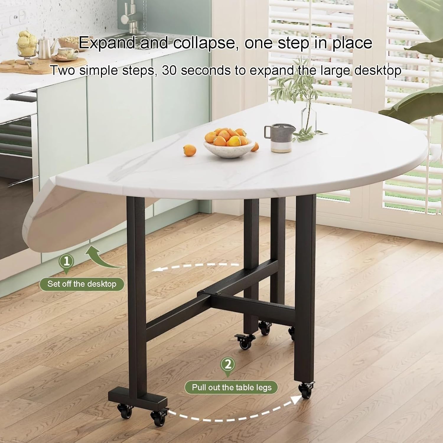 Round Drop Leaf Kitchen Dining Table, Versatile Collapsible Extension Dinner Kitchen Office Desk Table, Space Saving Folding Dining Table,Butterfly Table(Brown,120CM/47.2IN)