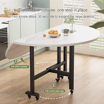 Round Drop Leaf Kitchen Dining Table with Wheels, Wood Versatile Collapsible Extension Dinner Kitchen Office Desk Table, Space Saving Folding Dining Table,Butterfly Table(Brown,100CM/39.3IN)
