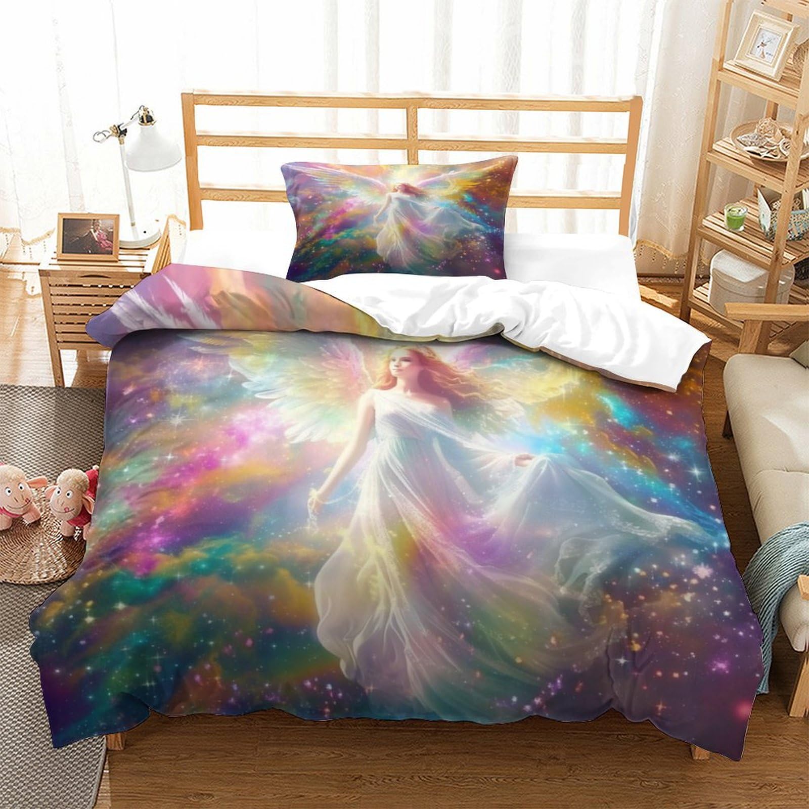 P1S9U7W5Y Magical Fairy 3D Printed Duvet Cover Set 3pcs Microfiber Galaxy Bedding Set Single