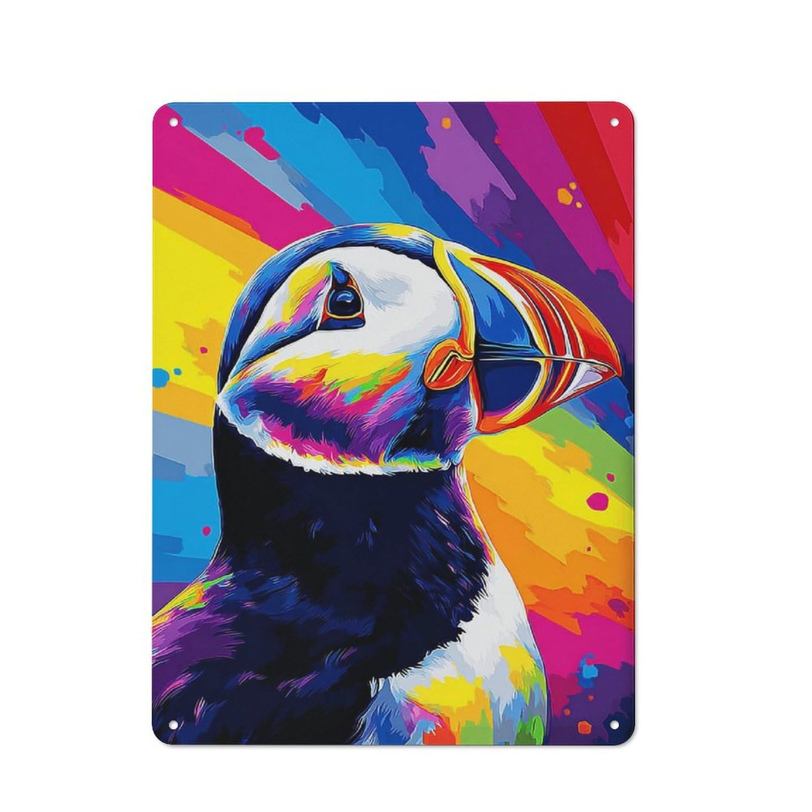 Nostalgic Colorful Puffin Portrait -1 Decorative Tin Plaque 40x30cm, Classic Pub Decor for Diner, Restaurant, Shed Or Kitchen