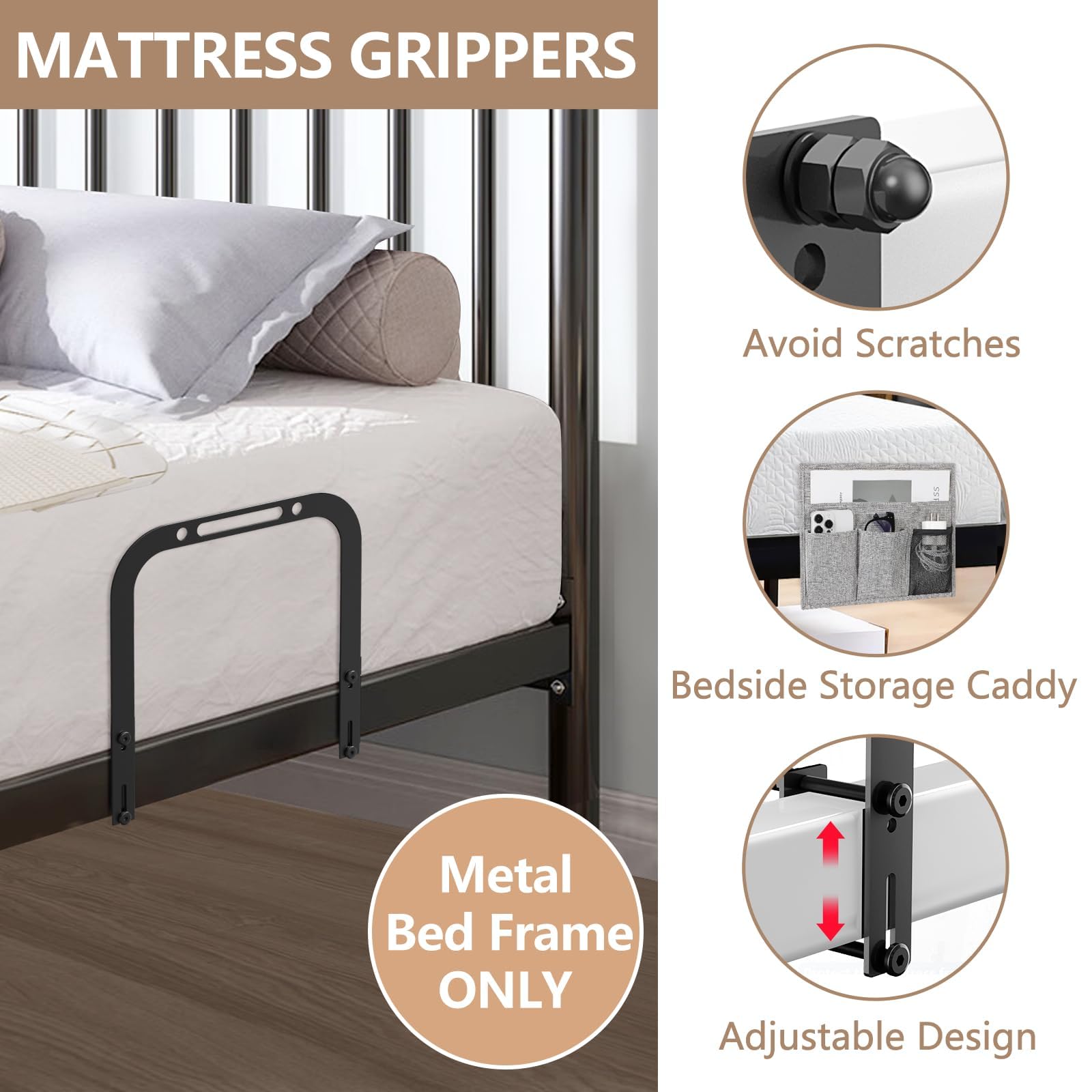Tapón deslizante para colchón, barra de retención antideslizante extra alta, soporte para marco de cama de metal de 1.5 x 2.9 pulgadas para evitar deslizamientos (paquete de 2) 7