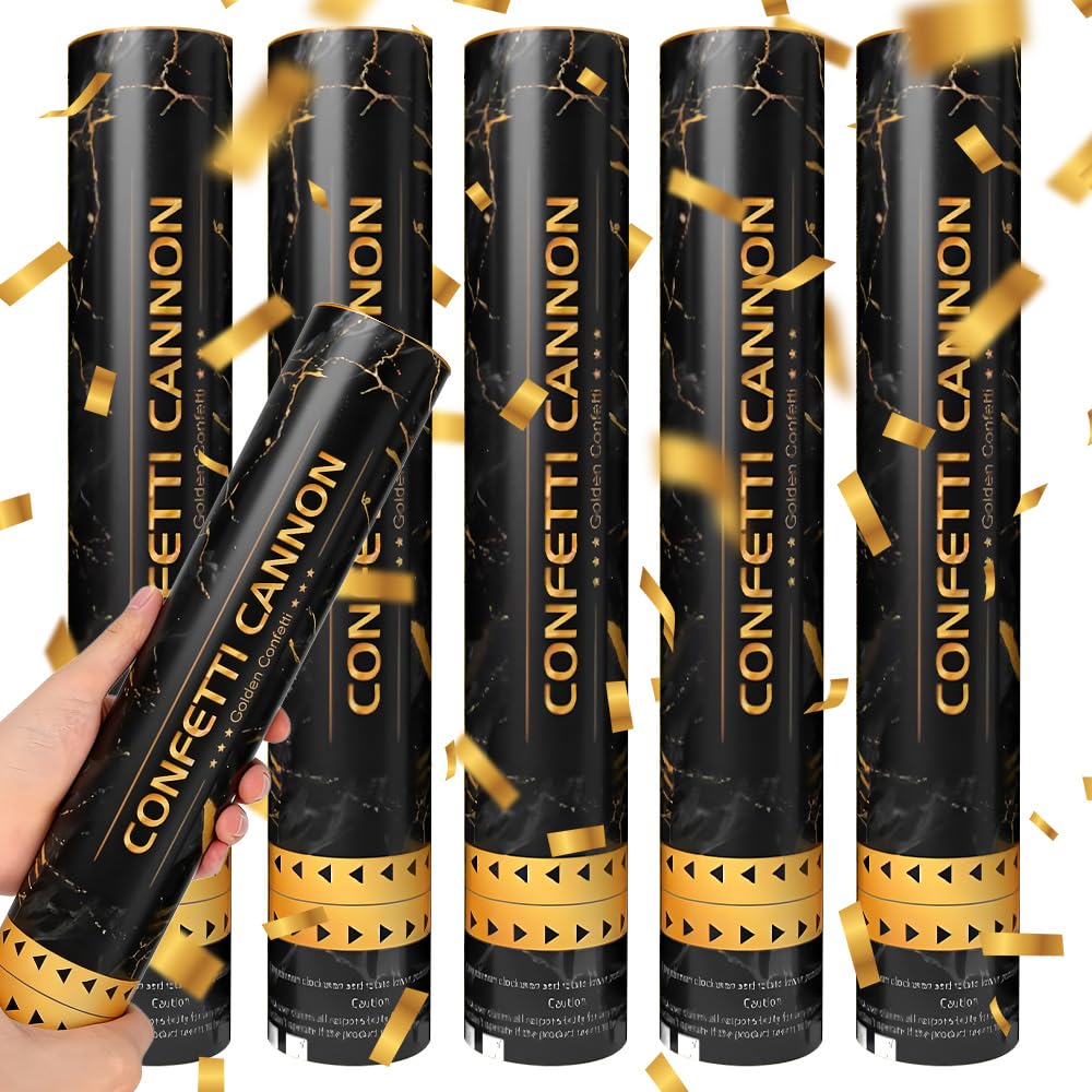 5 Pcs Confetti Cannon, 30cm Biodegradable Confetti Cannons, Party Poppers, Multi-Coloured Confetti Cannon for Weddings, Parties, Baby Showers, Birthday Parties, Graduation