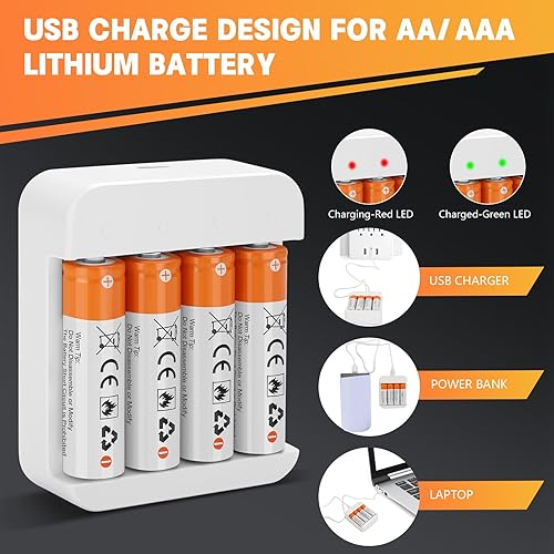 Miniatura 2 de Paquete de 8 baterías de litio recargables de tamaño AA de 1.5 V para cámara Blink, batería doble A de larga duración de 2600 mWh con cargador