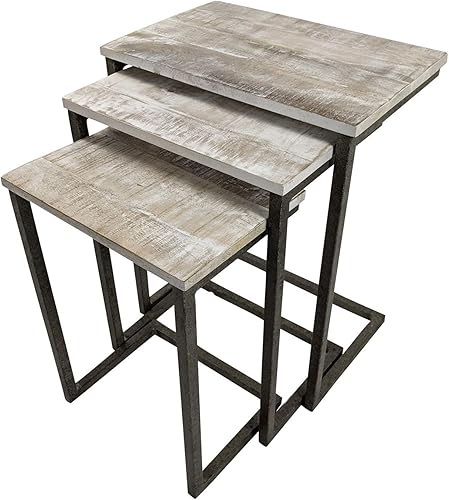 Carolina Chair & Table Juego de mesa anidable rectangular de 3 piezas, marco de acero aleado con parte superior de madera, muebles que ahorran