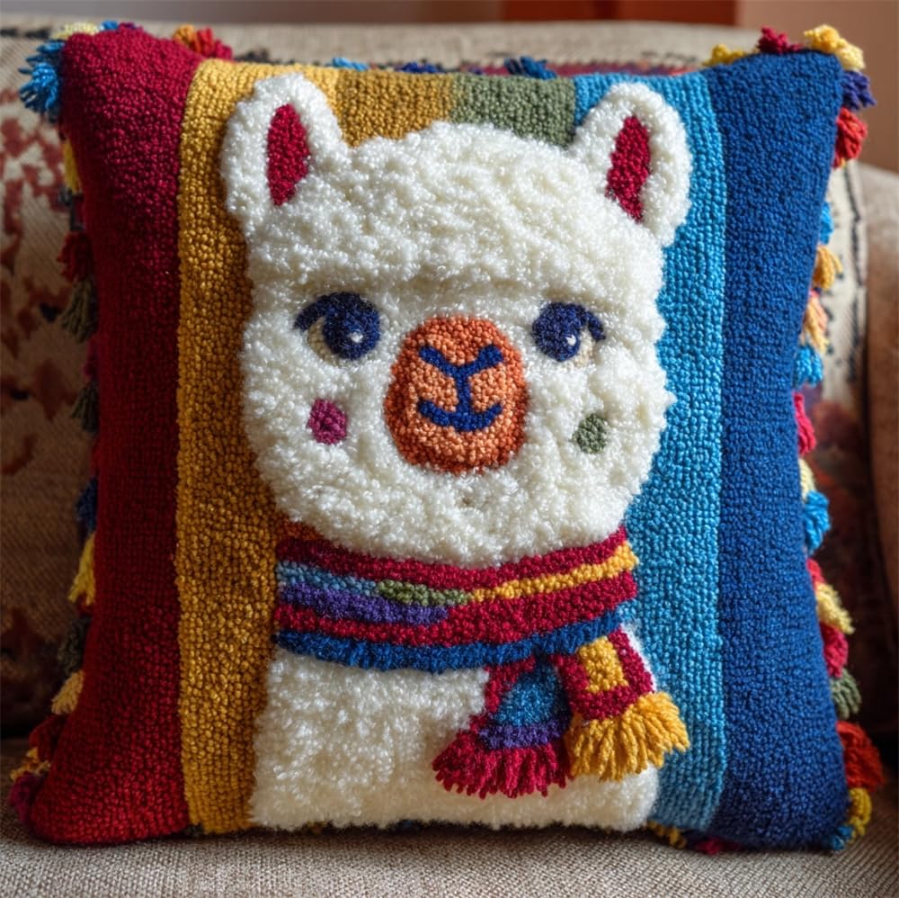 FWRTYCB Latch Hook Kits for Adults,Alpaca Wearing A Scarf Pillow Sofa Cush
