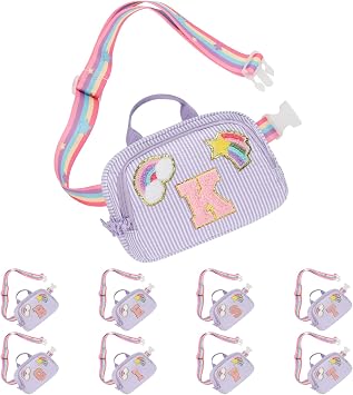 Fanny Pack for Girls, Cute Purse for Girls Teens Crossbody Bag for Kids Belt Bag With 2 Compartments Trendy Stuff Birthday Gifts for 4 5 6 7 8 9 10 11 12 13 Years Old Initial K-Purple Stripes