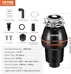 VEVOR Garbage Disposal, 1/2 HP 3450RPM Continuous Feed Food Waste Disposer, 3-Bolt Mount Food Waste Grinding System with Sound Reduction, Power Cord & Splash Guard for Kitchen Sinks