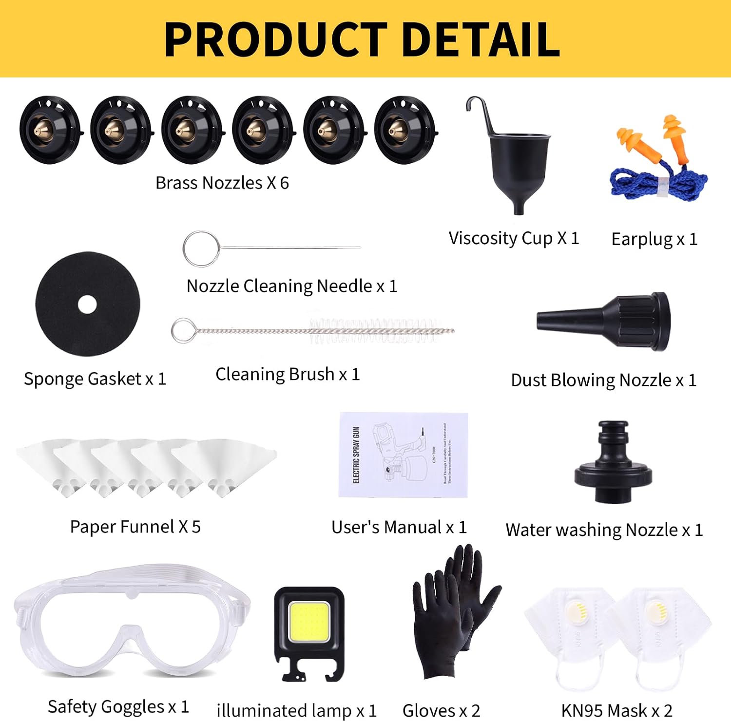 LED Light Paint Sprayer,1000W Paint Gun with Cleaning & Blowing Joints,1400ml Cup Spray Paint Gun with Adjustable Flow Width,6 Nozzles and 3 Patterns,Yellow Paint Sprayer for House Painting