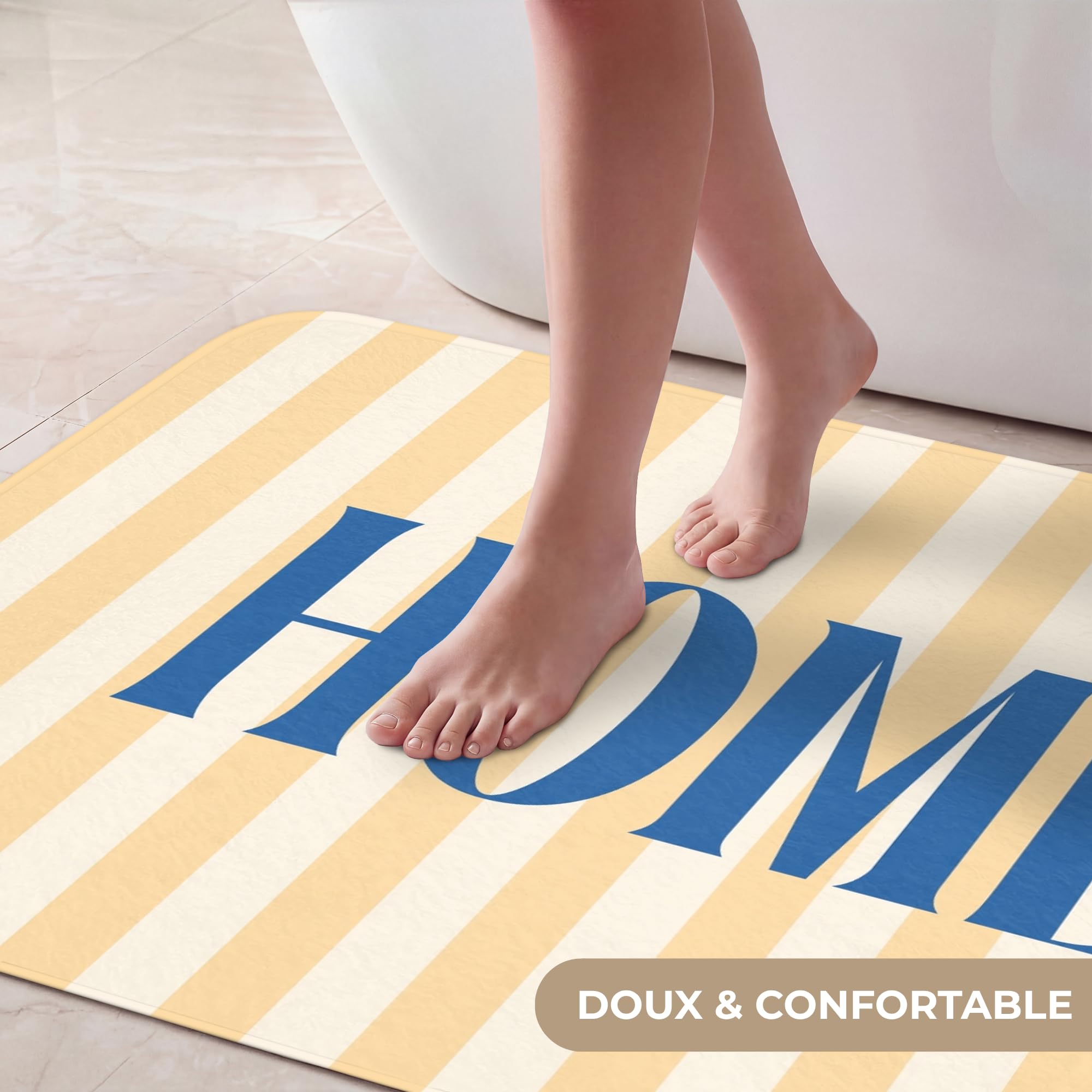 Tapis De Douche Rectangulaire 90x60 cm Bain Decoration Absorbant Antidérapant Lavable Non Slip Bath Mat Accessoire Baignoire Bleu - Jaune - Rayures - Accueil