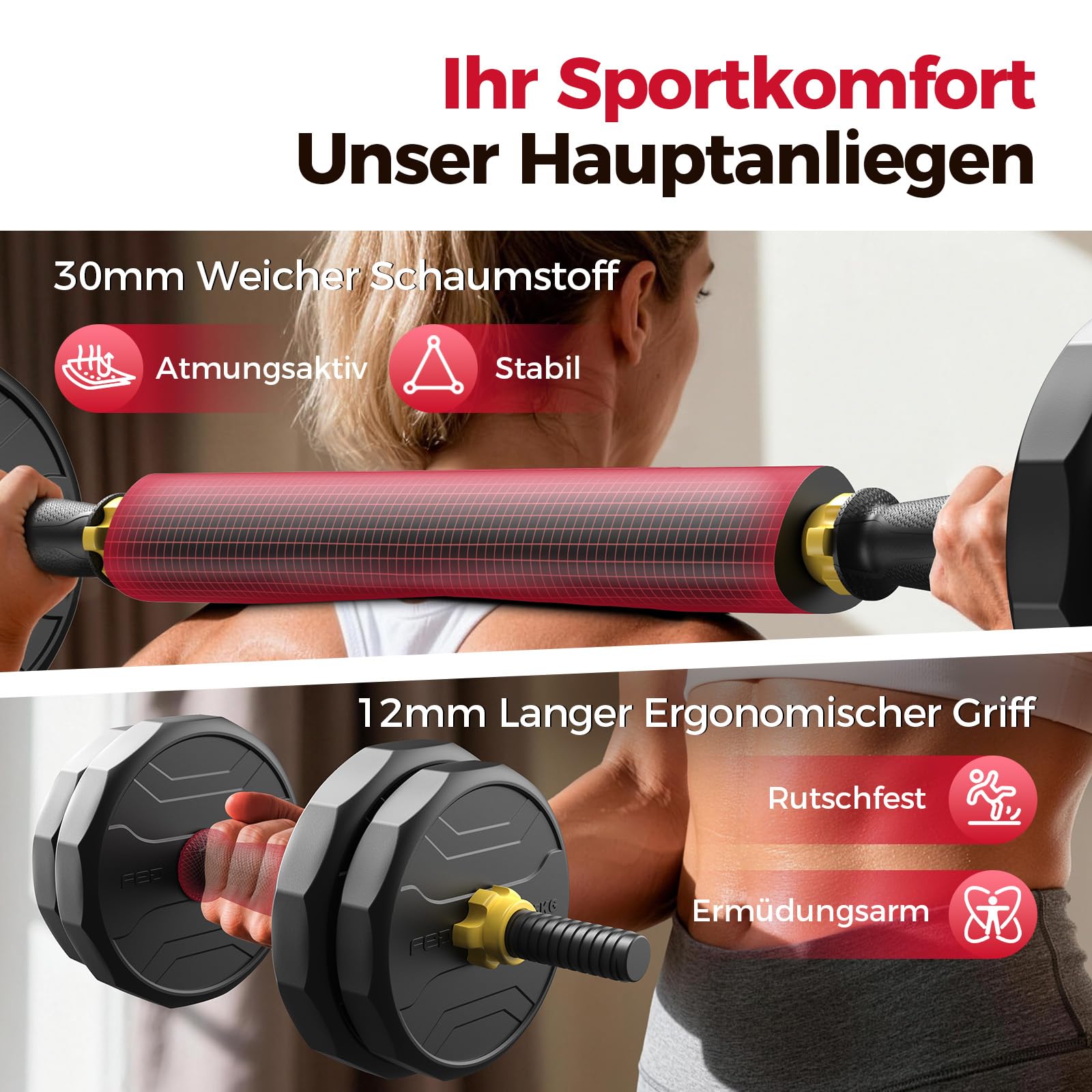 FEIERDUN 20/25/30/40KG Hanteln Verstellbar 2er Set, 12-Seitiger Rollschutz, 5-in-1 Dumbbell Set, Langhantel, Kettlebell, Liegestützständer für Ganzkörpertraining, Krafttraining für Männer und Frauen