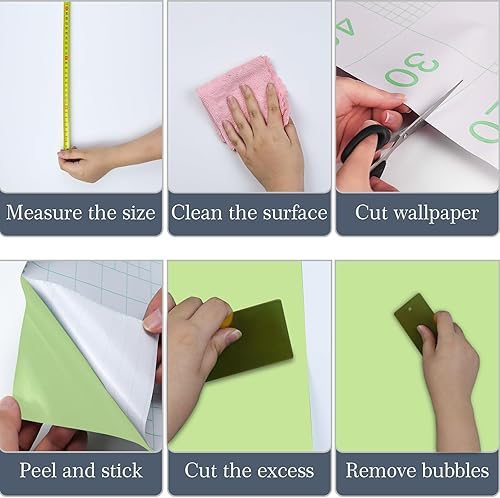 Miniatura 4 de Papel tapiz verde claro para despegar y pegar, 15.7 x 157 pulgadas, papel tapiz apto para inquilinos, papel de pared extraíble de PVC de vinilo,