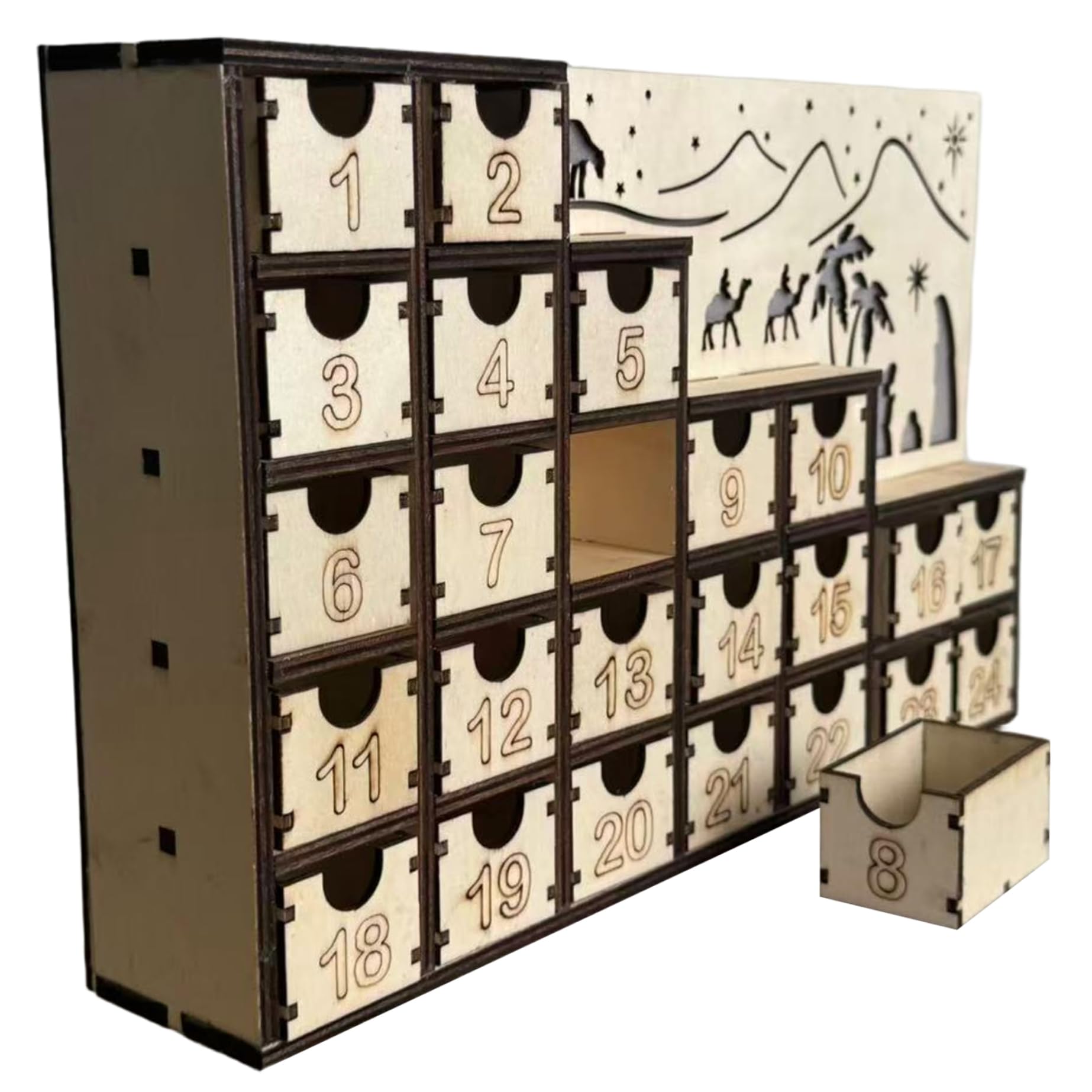 Calendario dell'Avvento in legno con cassetti LED Conto alla rovescia per 24 giorni Calendari dell'Avvento vuoti fai da te da riempire Riutilizzabili per decorazioni per feste natalizie..