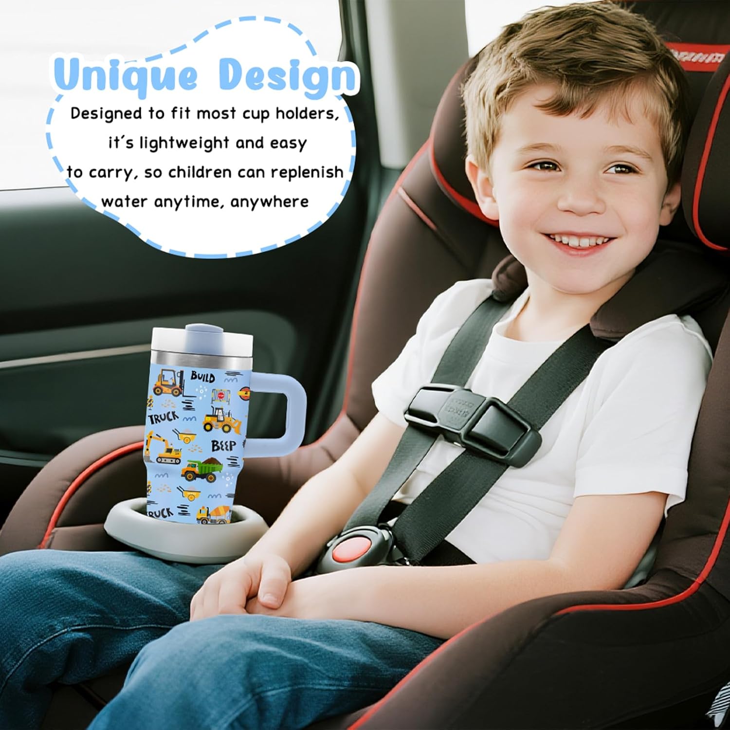 Construction Truck Tumbler with Handle for Boys 14 Oz, Insulated Stainless Steel Trucks Travel Tumbler Cup, Birthday Gifts for Boys, Kids, Back To School - Image 6