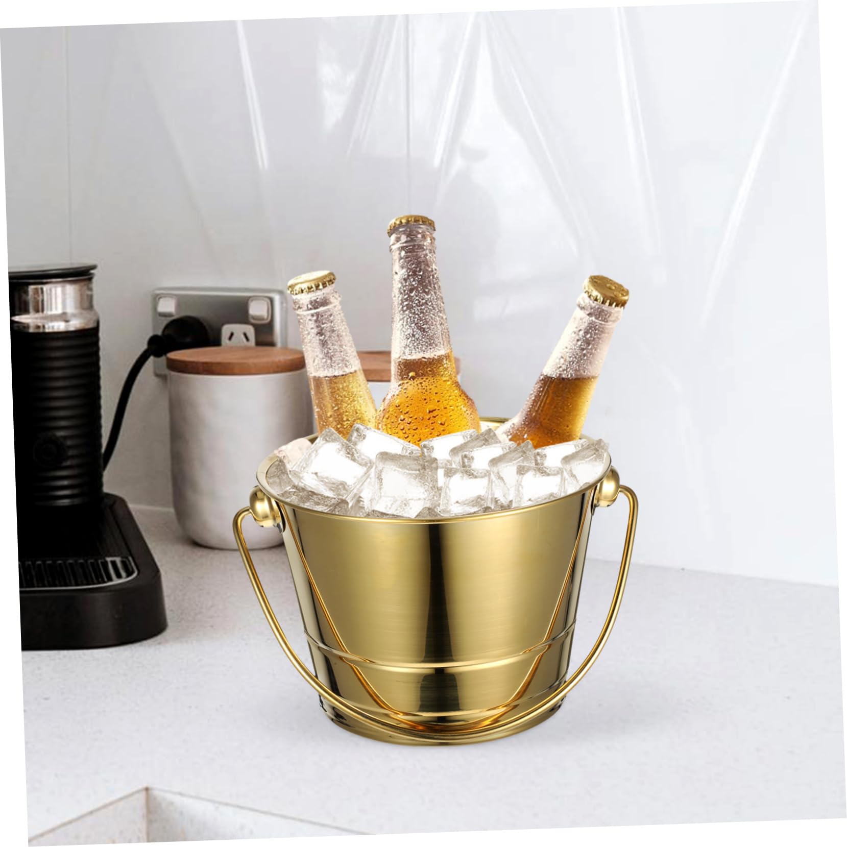 Zerodeko 5stücke Edelstahl Eiskübel Mit Griff Robuster Ice Container Für Getränke Für Partys Und Veranstaltungen Doppelwandig Stilvolles Design Für Wein Sekt Und Mehr