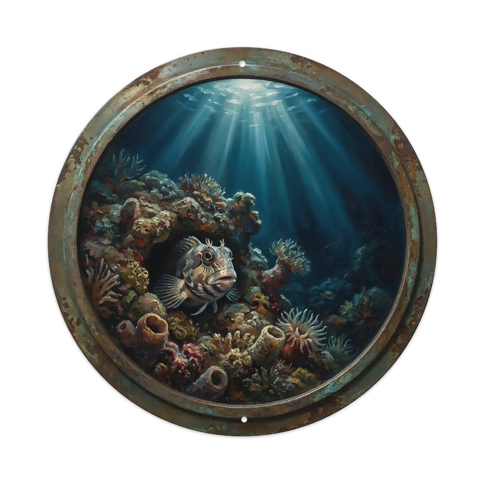 Vintage Porthole Blenny Hideout Ship Window Undersea Deep Sea Metal Tin Sign