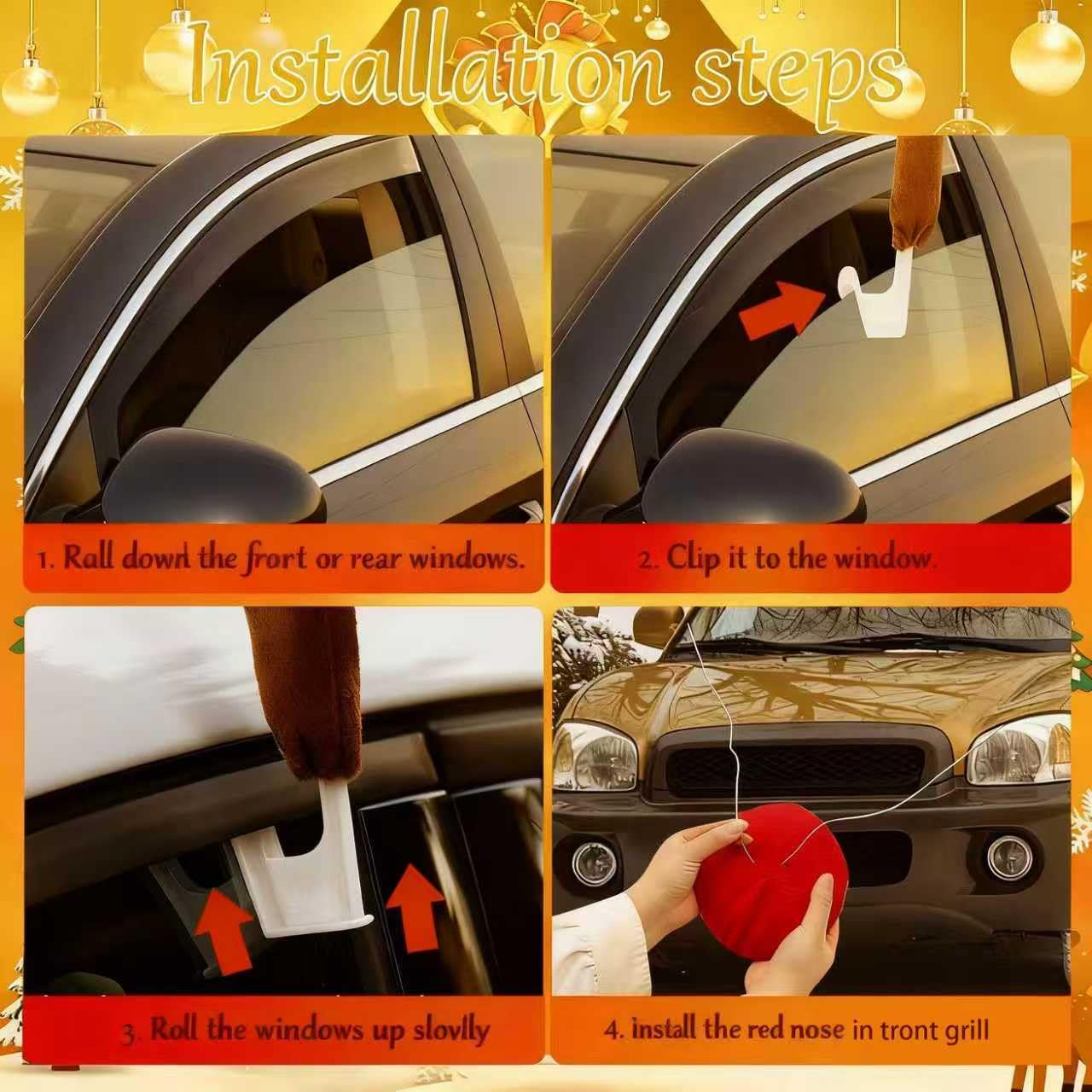 Cuerno de reno para decoración de coche de Navidad,Cuernos de Reno para Coche con Nariz Roja Coche Reno Decoración Kit de,Alce Rudolf para Camión, Van, SUV