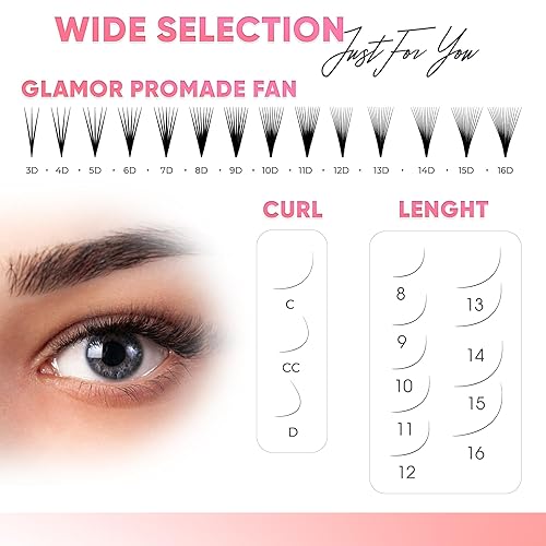 Miniatura 6 de GLAMOREYELASH Extensiones de pestañas naturales hechas a mano de 750  Mezcla suelta de 3 ventiladores de 3D a 14D, pestañas individuales hechas a