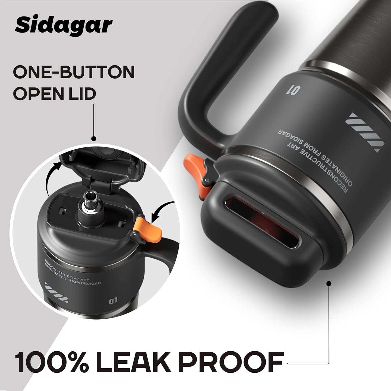 32 oz Tumbler with Handle and Straw, Vacuum Insulated Stainless Steel Travel Mug for Men, Gamer Cup with Push-button Lid, Tactical Gaming Setup Accessory, Fits in Cup Holder - Obsidian Black - Image 2