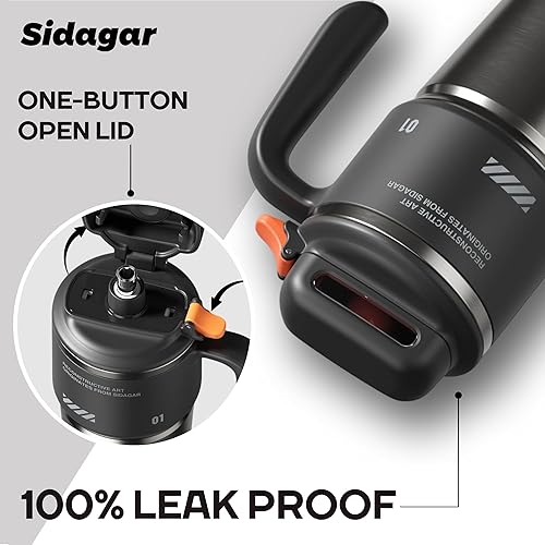 Miniatura 2 de Vaso de 32 onzas con asa y popote, botella de agua aislada de acero inoxidable con tapa, tapa de botón, vaso deportivo, cabe en el soporte para